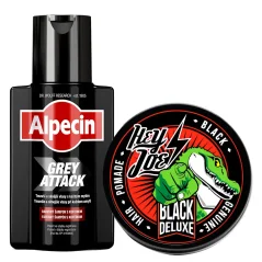 Alpecin Grey Attack & Hey Joe Black Deluxe Set - Sada šamponu a pomády pro ztmavení šedin ve vlasech