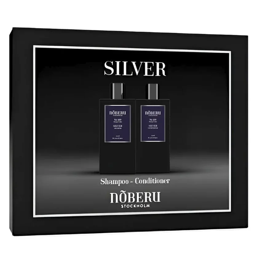 Noberu Silver Set with Shampoo & Conditioner - Dárková sada pro muže na vlasy s šamponem a kondicionérem