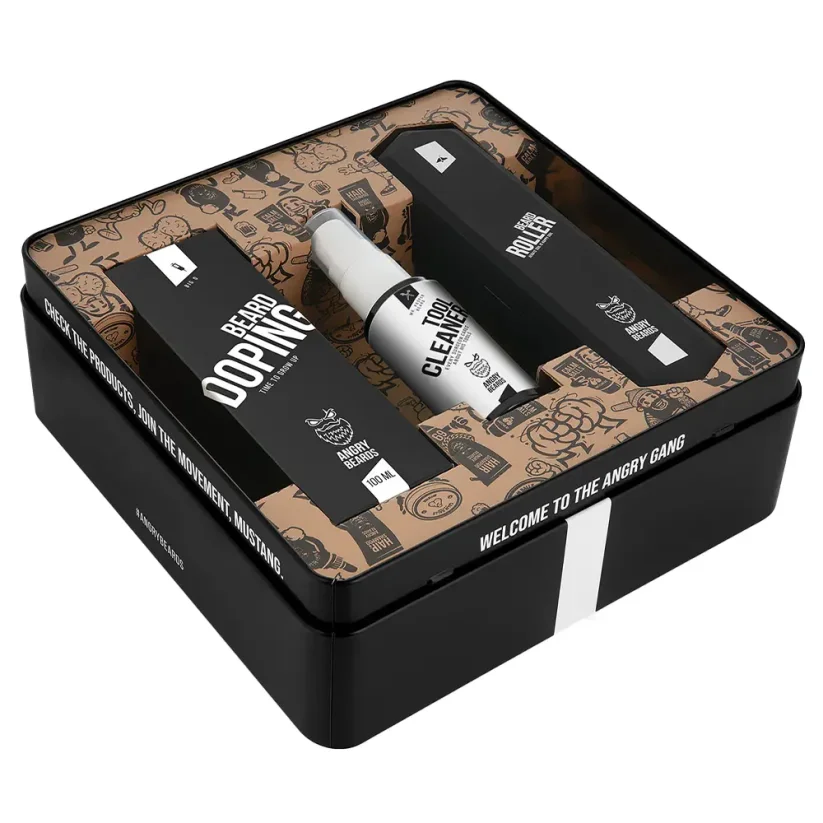 Angry Beards Beard Growing Set with Roller, Doping & Cleaner - Dárková sada pro růst vousů