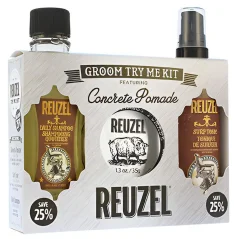 Reuzel Concrete Pomade Groom Try Me Kit - Dárková sada s šamponem, matnou pomádou a stylingovým tonikem na vlasy