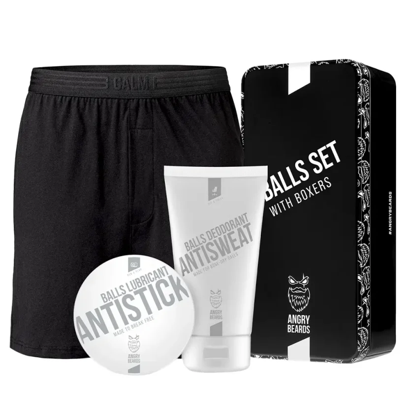 Angry Beards Balls Set with Boxers - Dárková sada s volnými trenkami, deodorantem a lubrikantem na koule