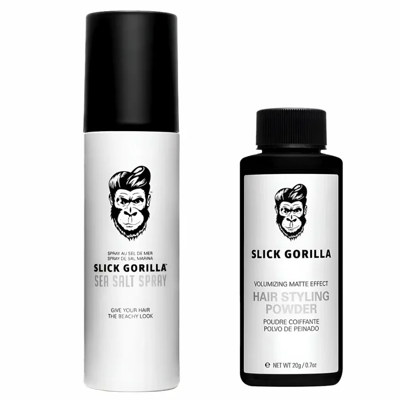 Slick Gorilla Styling Sea Salt Spray 200 ml & Hair Powder 20 g - Sada pro styling účesu se slaným sprejem a matným pudrem na vlasy