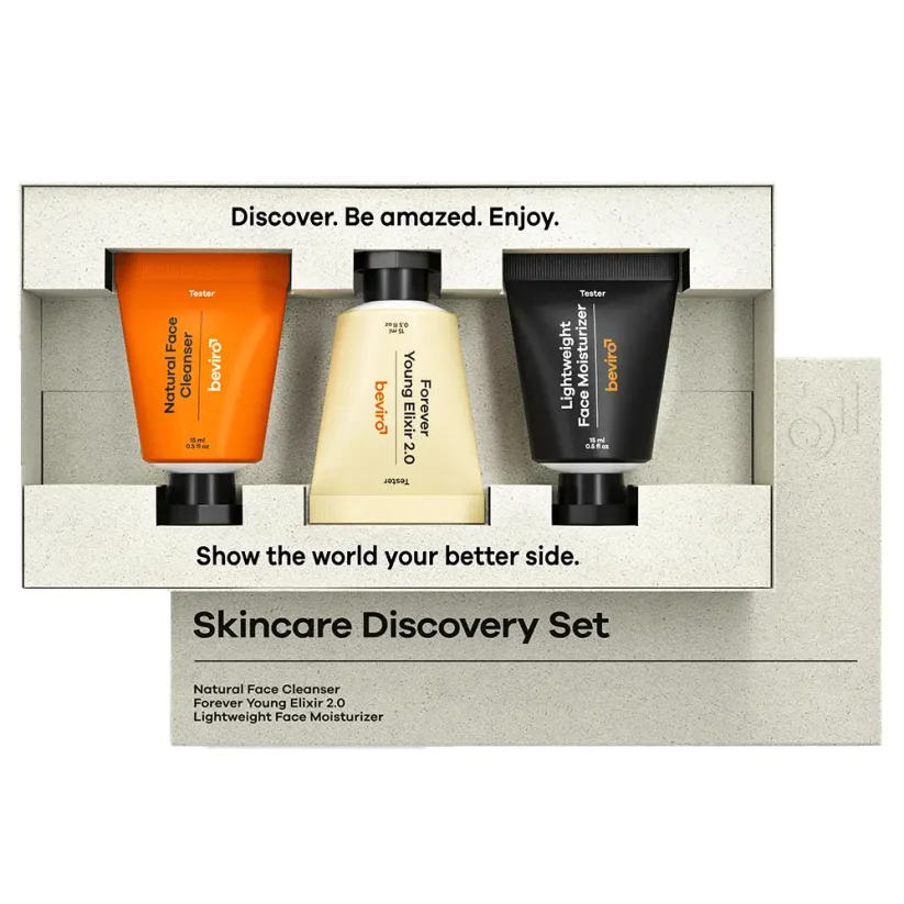 Beviro Skincare Discovery Set - Cestovní sada pro kompletní péči o pleť s mycím gelem, elixírem a krémem