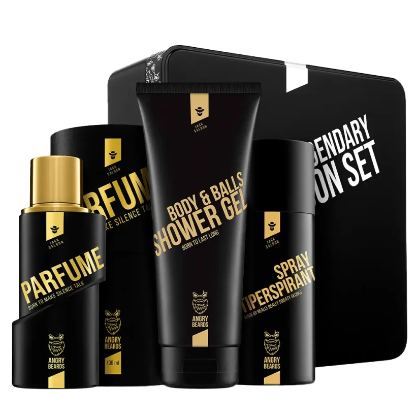 Angry Beards Fakin Legendary Jack Saloon Set - Dárková sada pro muže s parfémem, antiperspirantem a sprcháčem