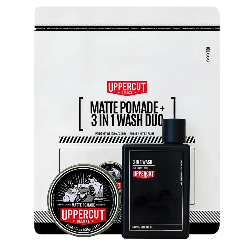 Uppercut Matte Pomade & 3in1 Wash Duo Kit - Dárková sada pro muže s matnou pomádou a mycím gelem