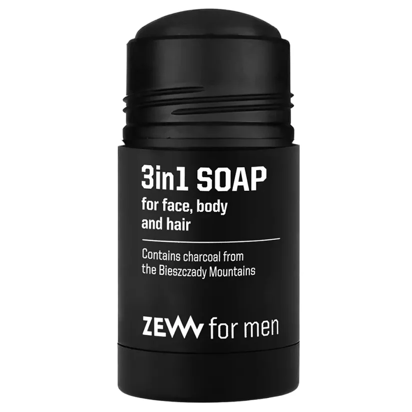 Zew for men 3in1 Soap for Face, Body, Hair with Charcoal 85 g - Přírodní tuhé mýdlo v tyčince na obličej, tělo i vlasy