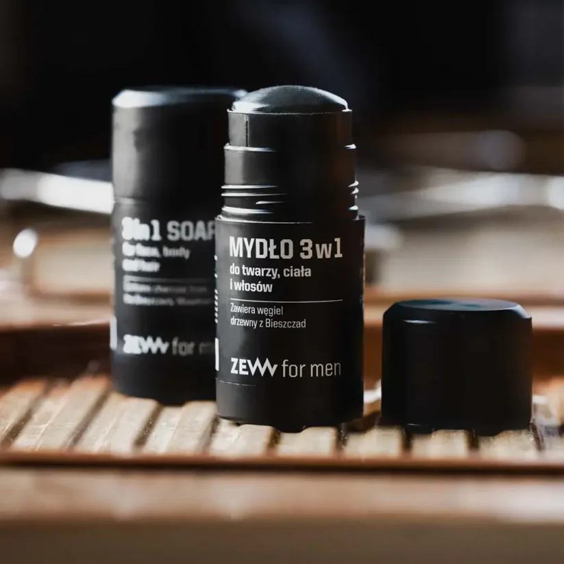 Zew for men 3in1 Soap for Face, Body, Hair with Charcoal 85 g - Přírodní tuhé mýdlo v tyčince na obličej, tělo i vlasy