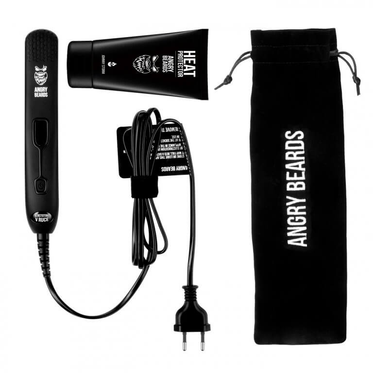 Angry Beards Žehlička na vousy Beard Straightener + Krém na tepelnou ochranu 75 ml