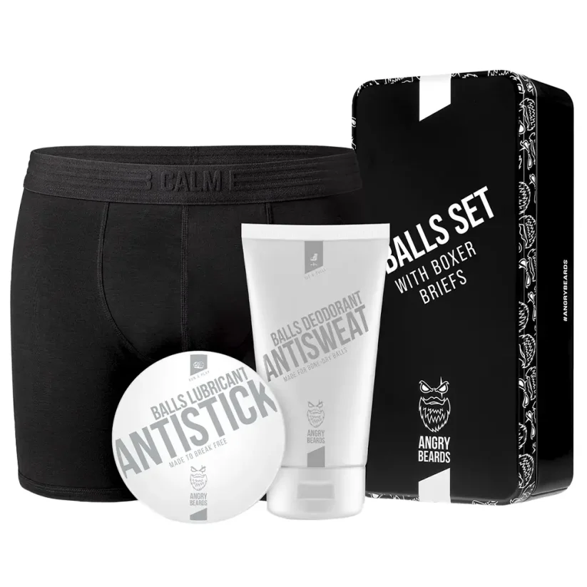 Angry Beards Balls Set with Boxer Briefs - Dárková sada s boxerkami, deodorantem a lubrikantem na koule