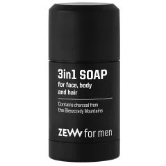 Zew for men 3in1 Soap for Face, Body, Hair with Charcoal 85 g - Přírodní tuhé mýdlo v tyčince na obličej, tělo i vlasy