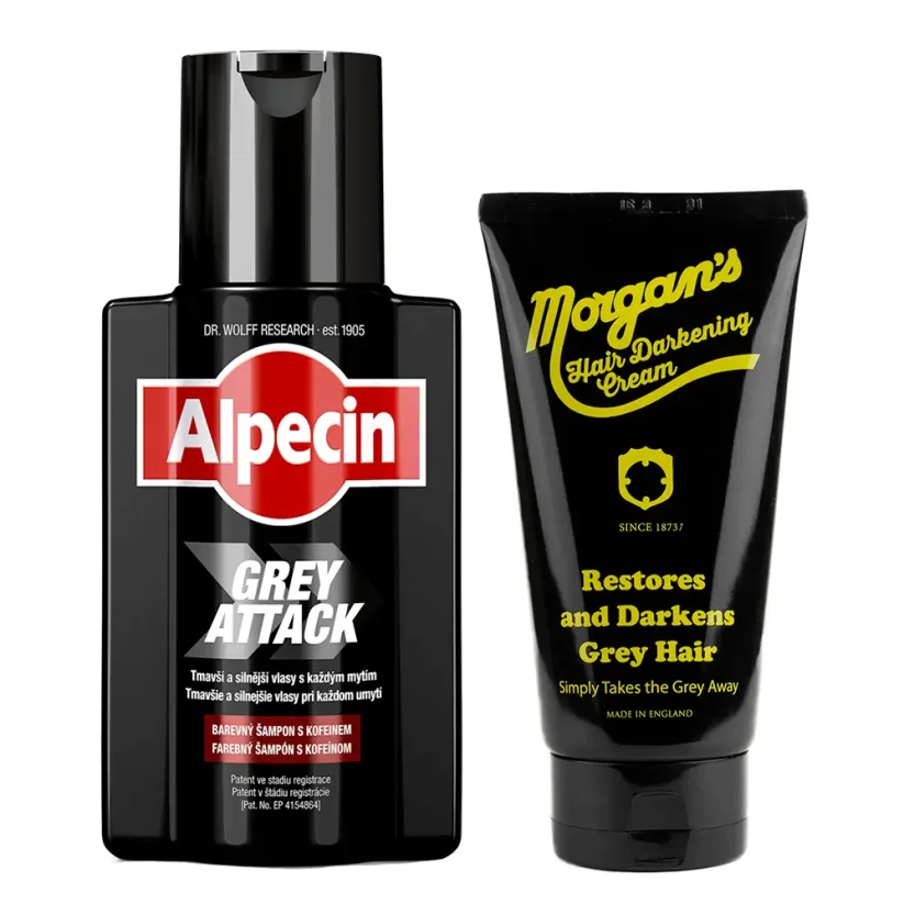 Alpecin Shampoo Grey Attack & Morgan's Darknes Grey Hair Cream - Sada šamponu a krému pro ztmavení vlasů a šedin