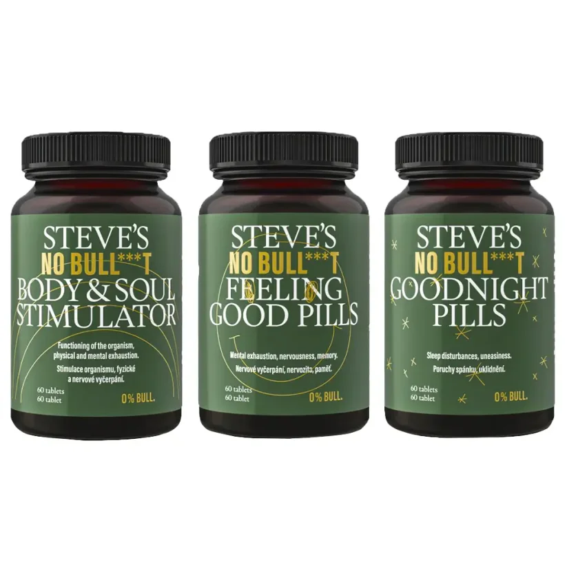 Steves Work & Relax set 3x60 kapslí - Sada přírodních kapslí pro výkon, odpočinek a lepší spánek
