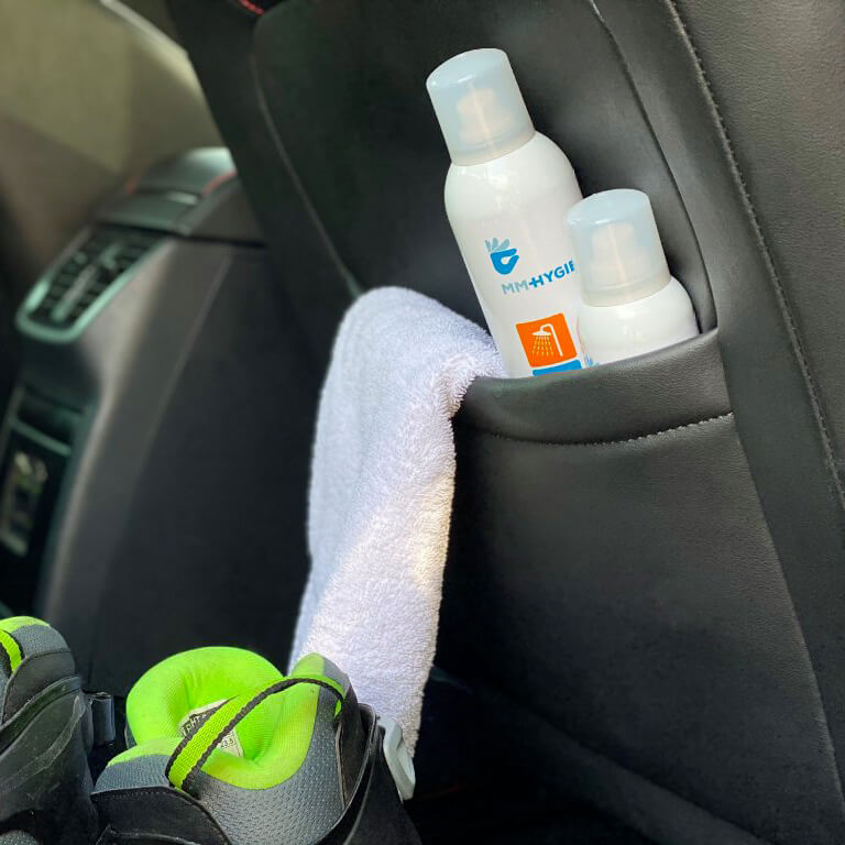 MM Hygiene Travel Shower in Spray Set - Cestovní mycí sada 2x100 ml sprcha ve spreji + 2x300 ml doplňovačka