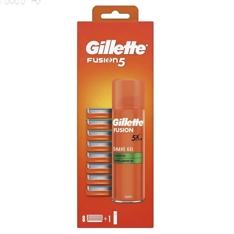 Gillette Fusion5 Náhradní hlavice pro holící strojky 8 ks + gel na holení 200 ml