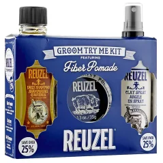 Reuzel Fiber Pomade Groom Try Me Kit - Dárková sada s šamponem, pomádou a jílem ve spreji na vlasy