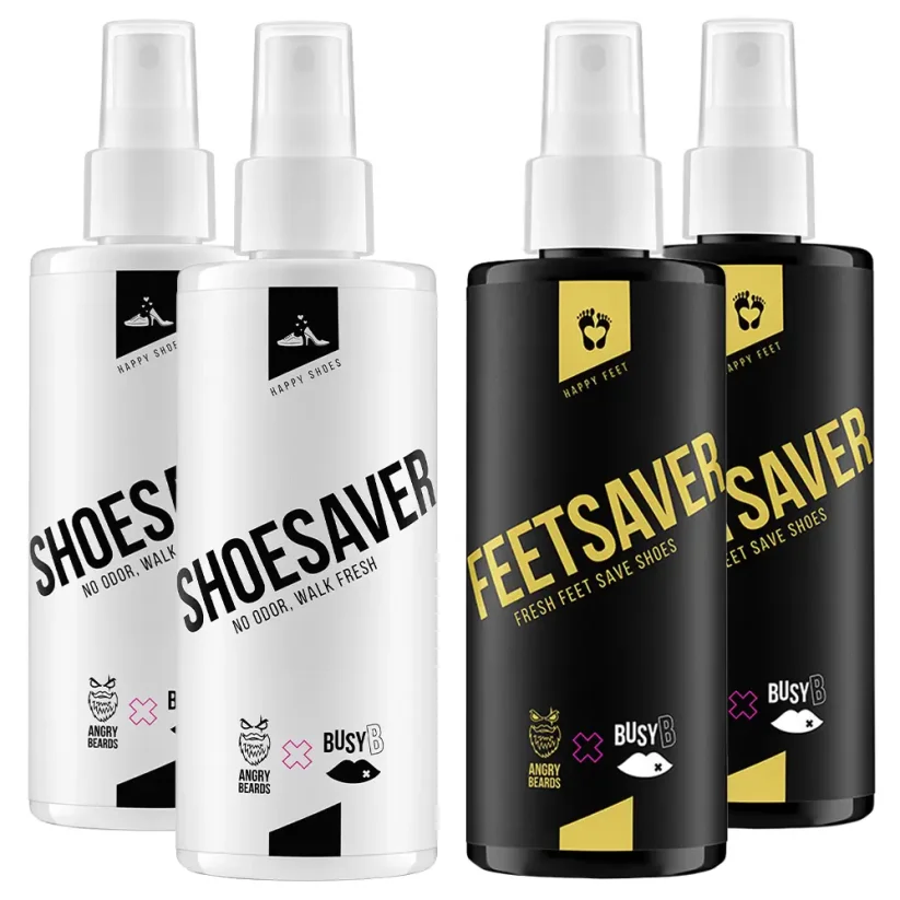 Angry Beards Saver Set Shoe & Feet Spray 4x200 ml - Velká sada sprejů do bot a na nohy proti zápachu